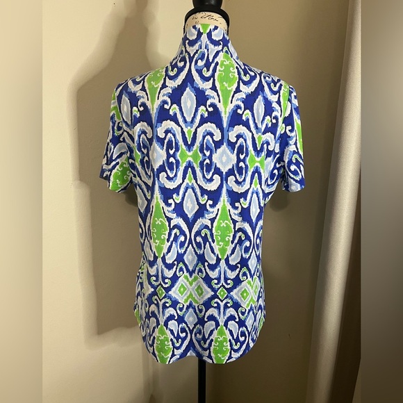 IBKUL Blue and Green Abstract Top - Picture 4 of 6